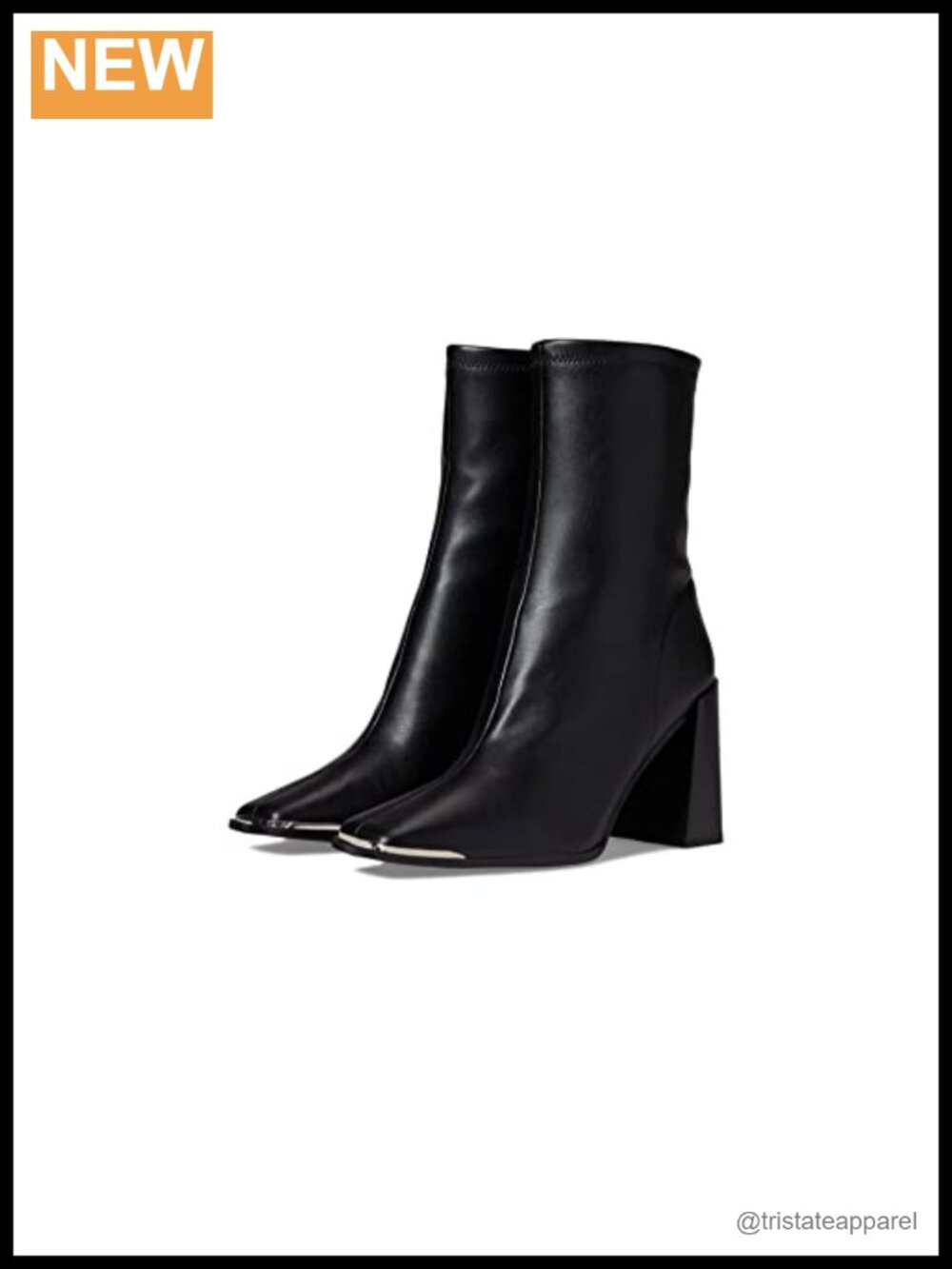 Stretch Fabric Square Toe Bootie Chunky Heel Zip Mid-Calf Women Boots